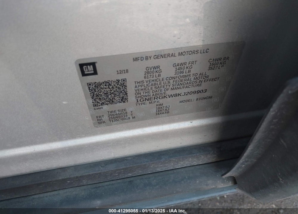 2019 CHEVROLET TRAVERSE 1LT VIN: 1GNERGKW8KJ209903