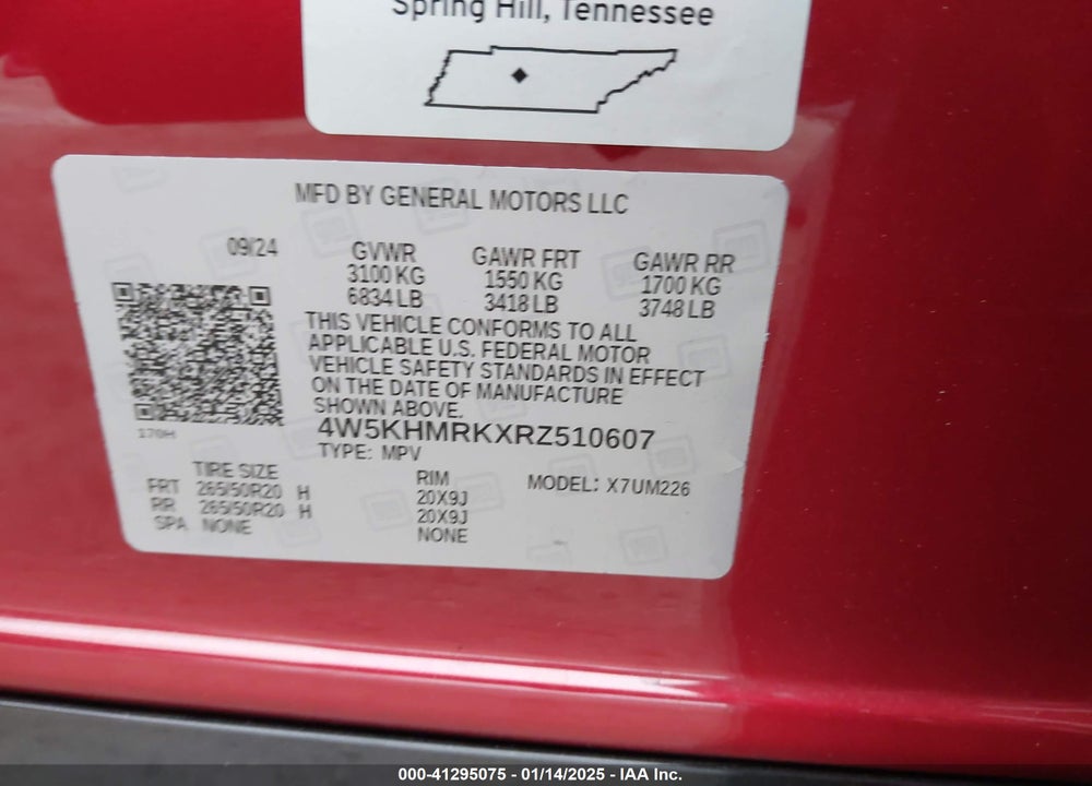2024 ACURA ZDX A-SPEC VIN: 4W5KHMRKXRZ510607
