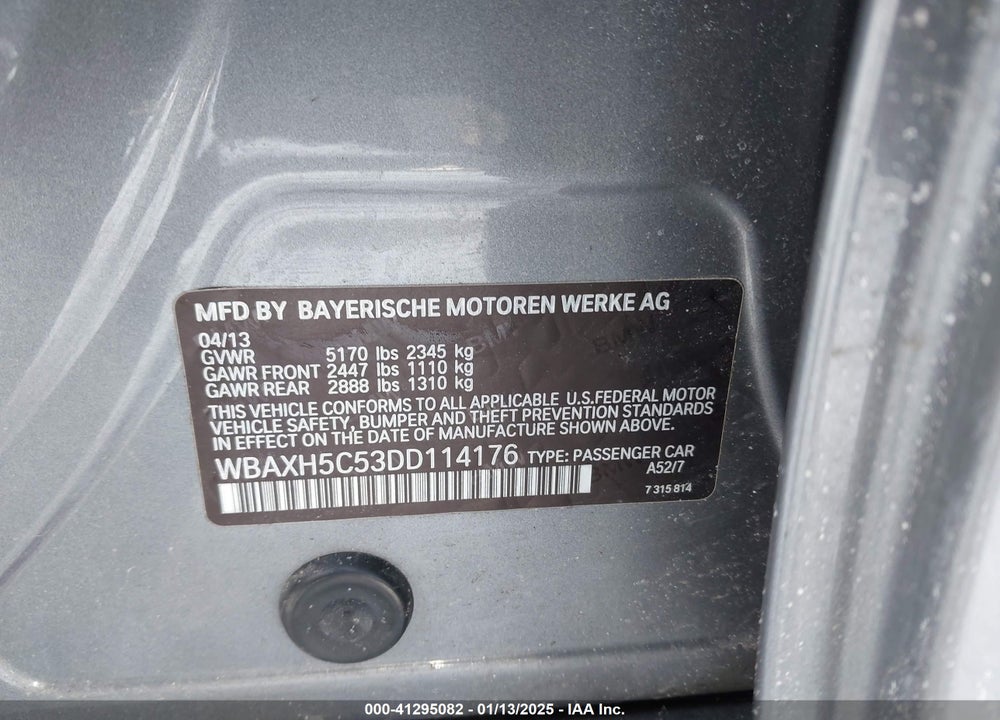 2013 BMW 528I VIN: WBAXH5C53DD114176