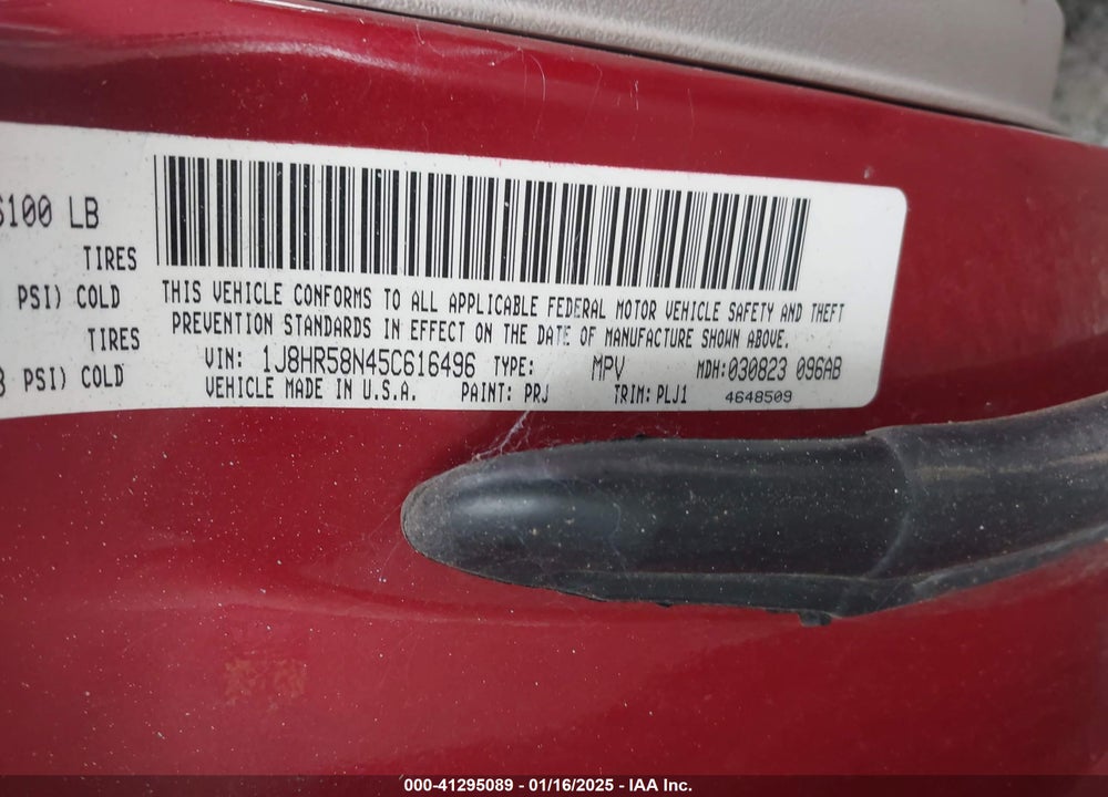 2005 JEEP GRAND CHEROKEE LIMITED VIN: 1J8HR58N45C616496