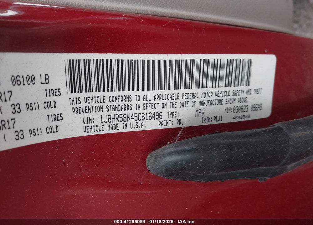 2005 JEEP GRAND CHEROKEE LIMITED VIN: 1J8HR58N45C616496