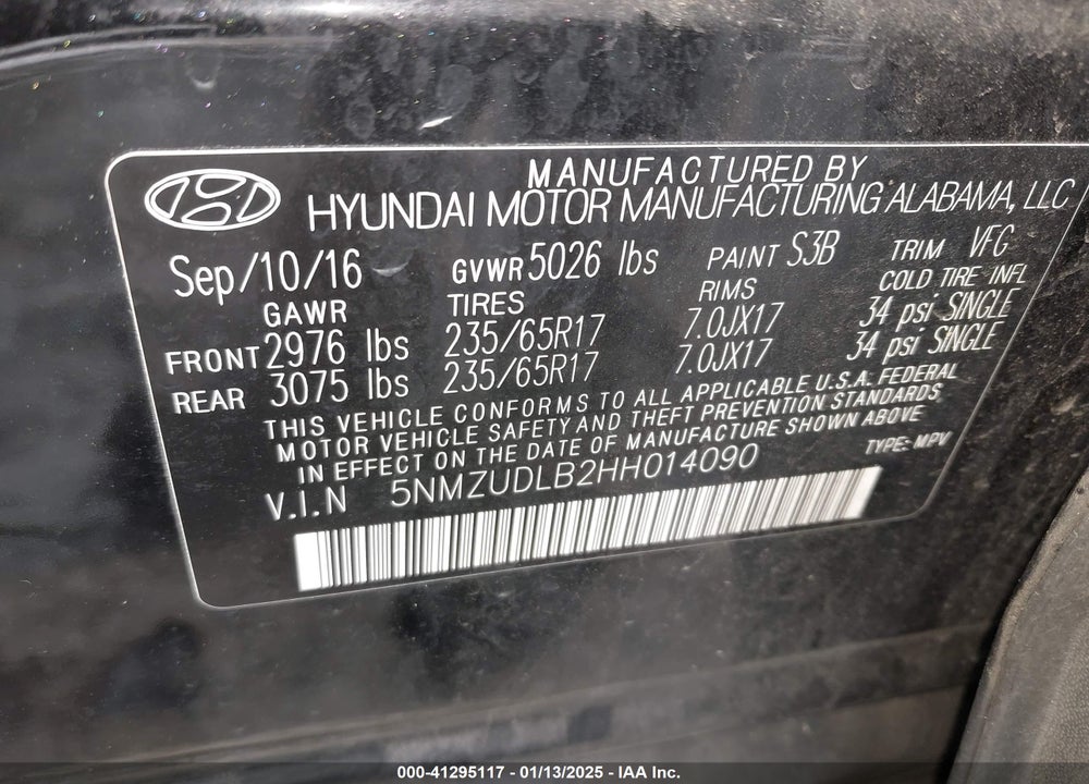 2017 HYUNDAI SANTA FE SPORT 2.4L VIN: 5NMZUDLB2HH014090