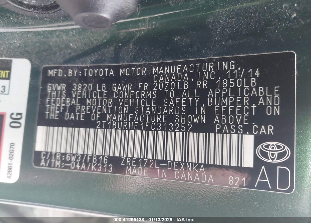 2015 TOYOTA COROLLA LE VIN: 2T1BURHE1FC313252