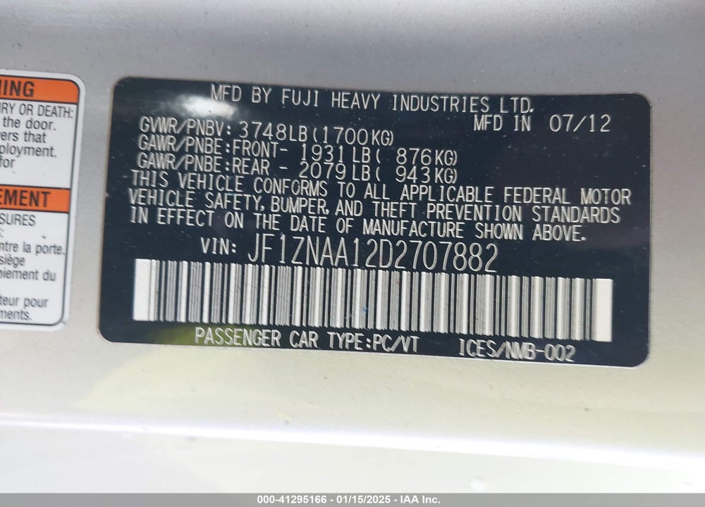 2013 SCION FR-S VIN: JF1ZNAA12D2707882
