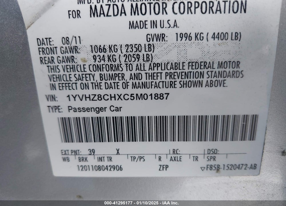 2012 MAZDA 6 I GRAND TOURING VIN: 1YVHZ8CHXC5M01887