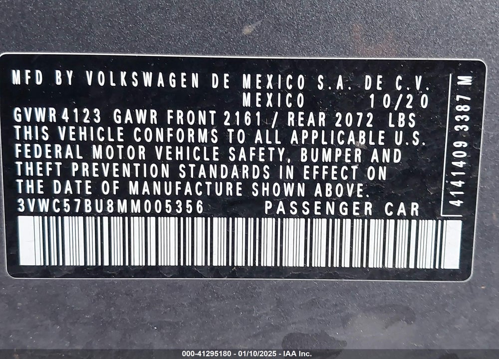 2021 VOLKSWAGEN JETTA VIN: 3VWC57BU8MM005356