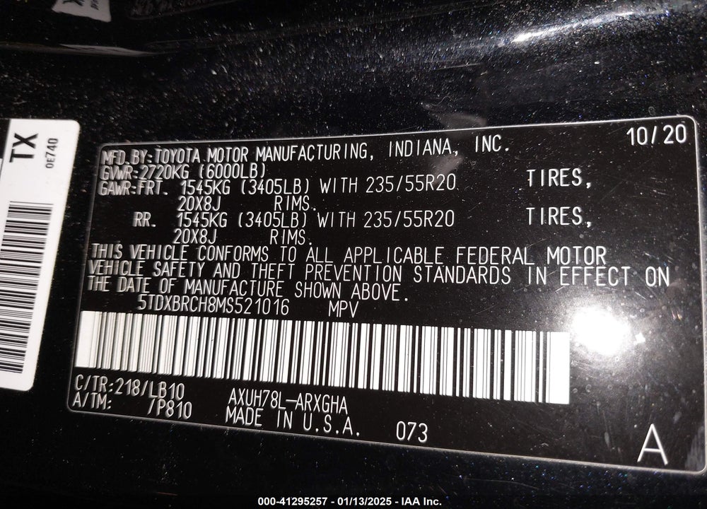2021 TOYOTA HIGHLANDER HYBRID LIMITED VIN: 5TDXBRCH8MS521016
