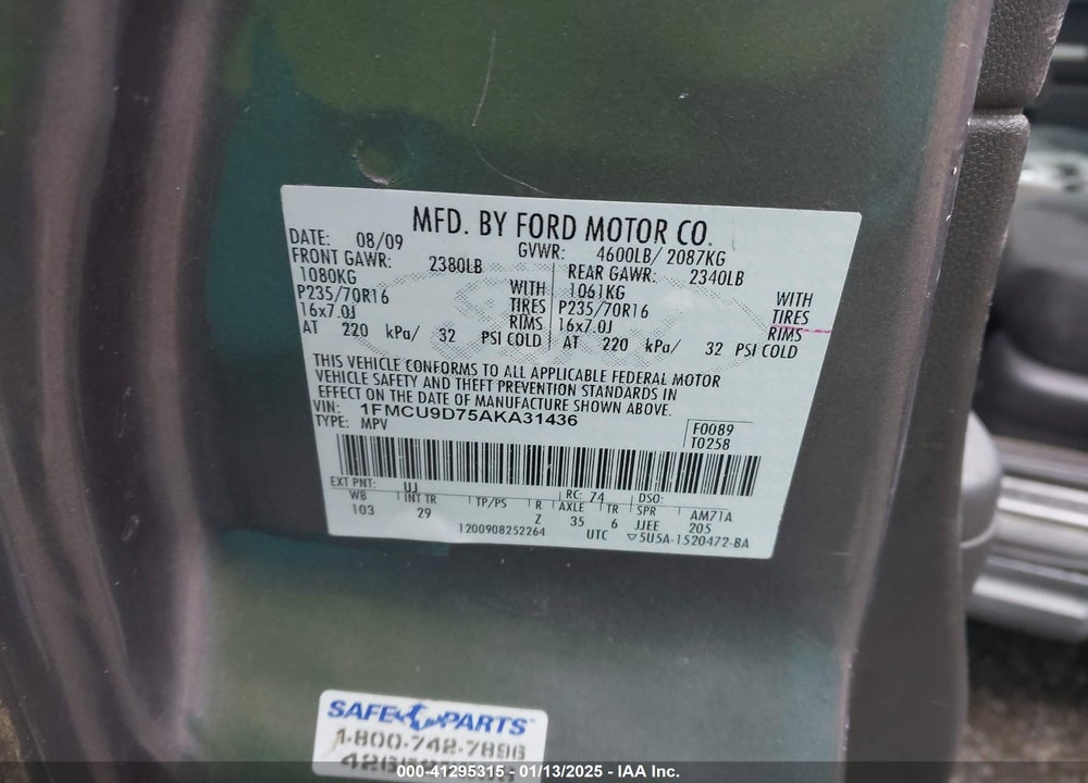 2010 FORD ESCAPE XLT VIN: 1FMCU9D75AKA31436