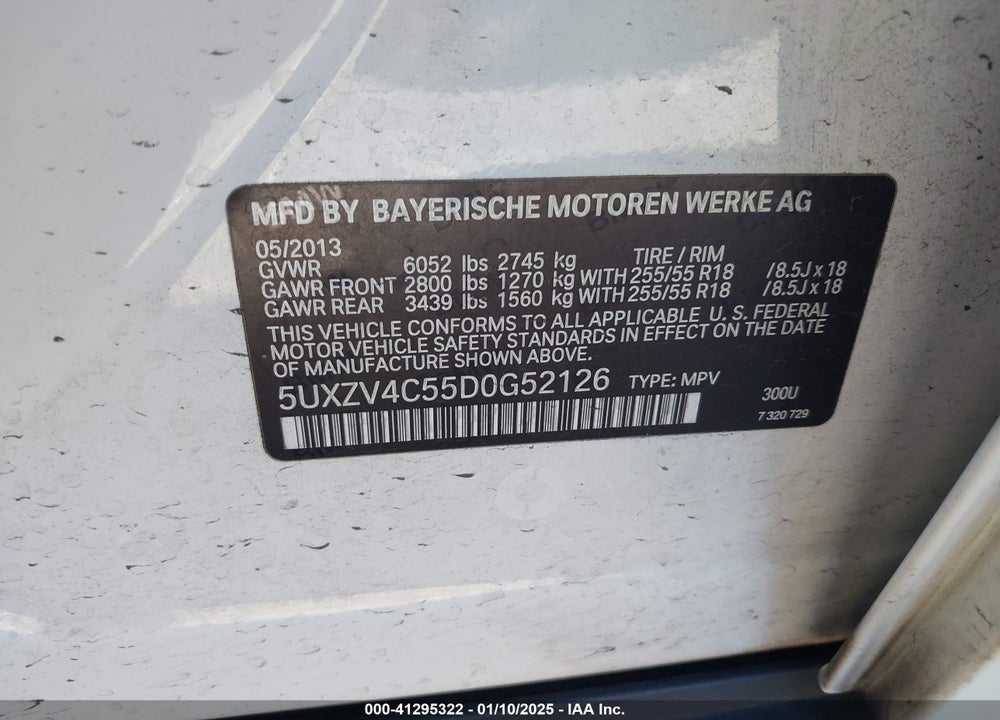 2013 BMW X5 XDRIVE35I/XDRIVE35I PREMIUM/XDRIVE35I SPORT ACTIVITY VIN: 5UXZV4C55D0G52126