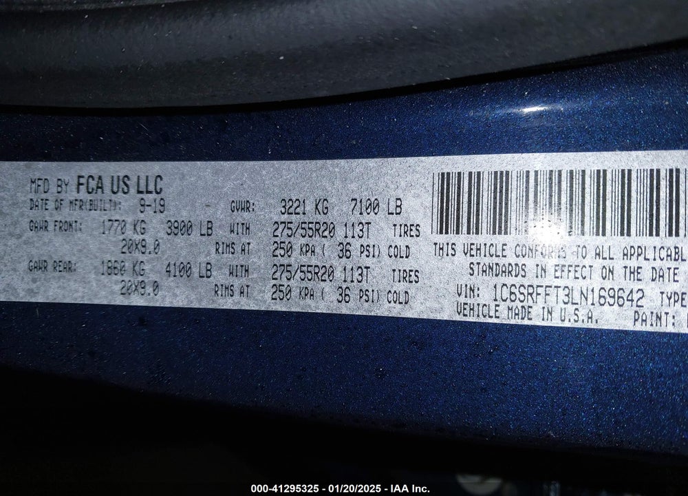 2020 RAM 1500 VIN: 1C6SRFFT3LN169642