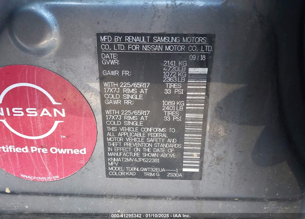 2018 NISSAN ROGUE SV VIN: KNMAT2MV4JP622381