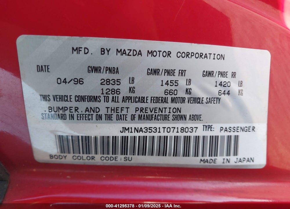 1996 MAZDA MX-5 MIATA VIN: JM1NA3531T0718037