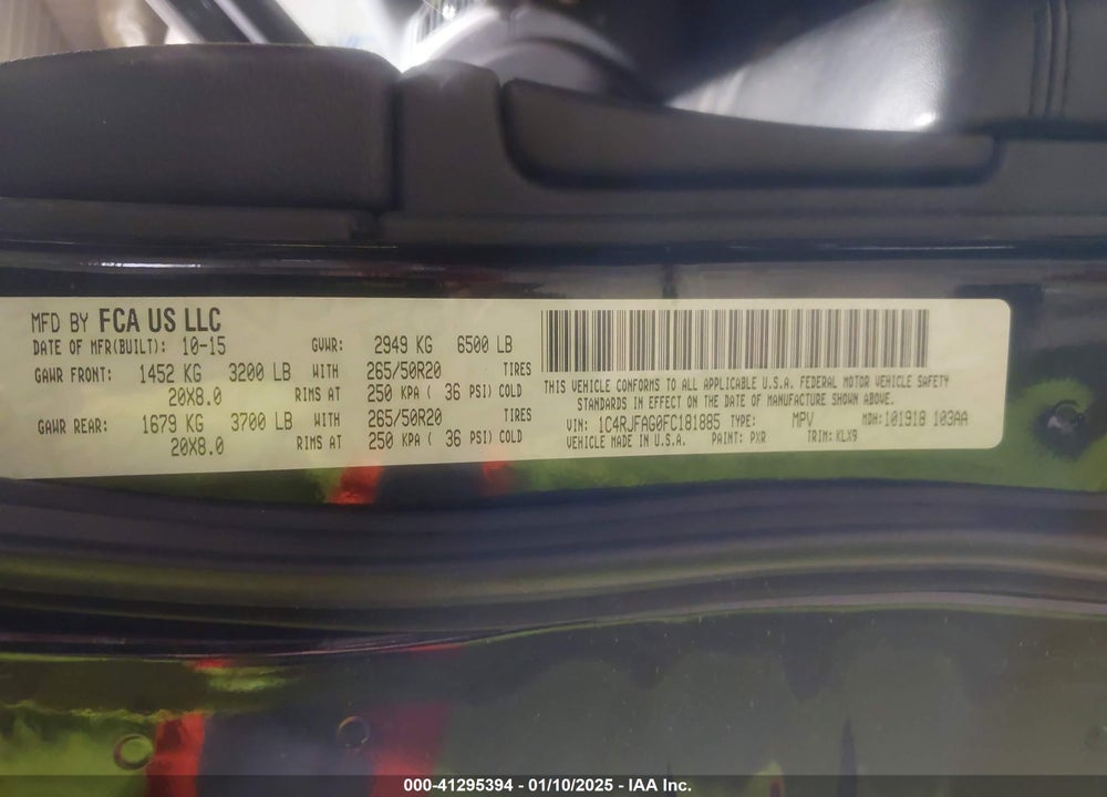 2015 JEEP GRAND CHEROKEE ALTITUDE VIN: 1C4RJFAG0FC181885