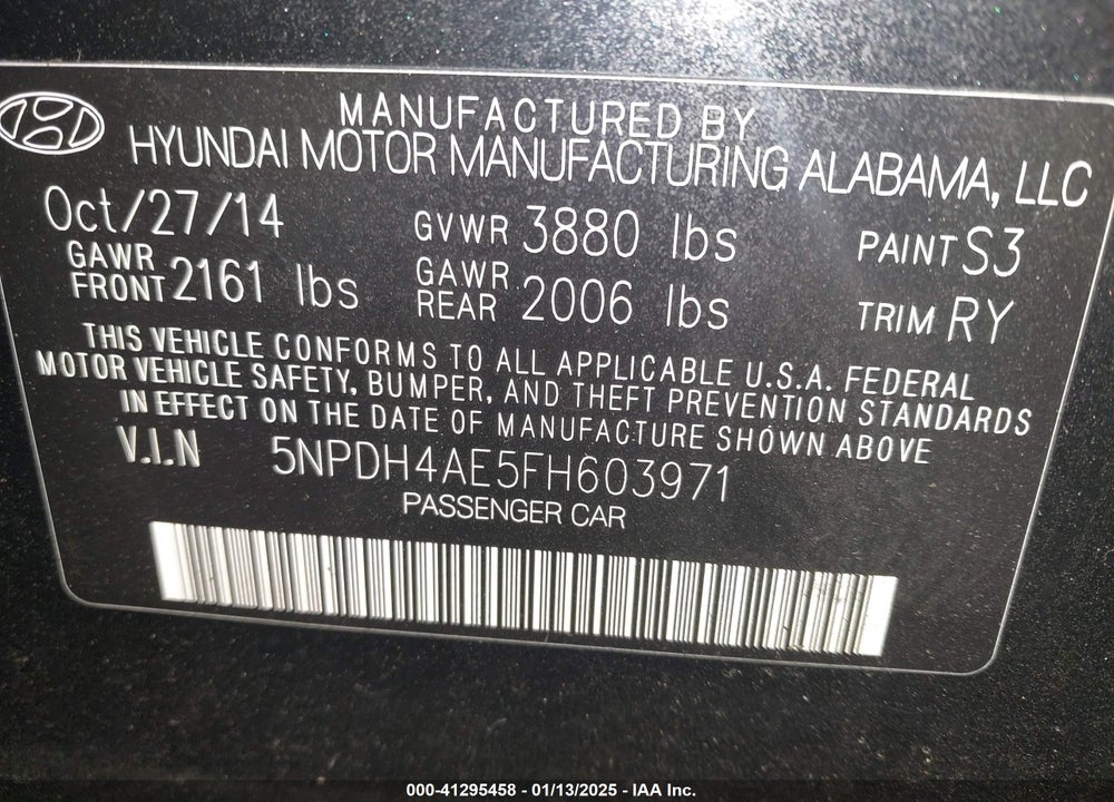 2015 HYUNDAI ELANTRA LIMITED VIN: 5NPDH4AE5FH603971