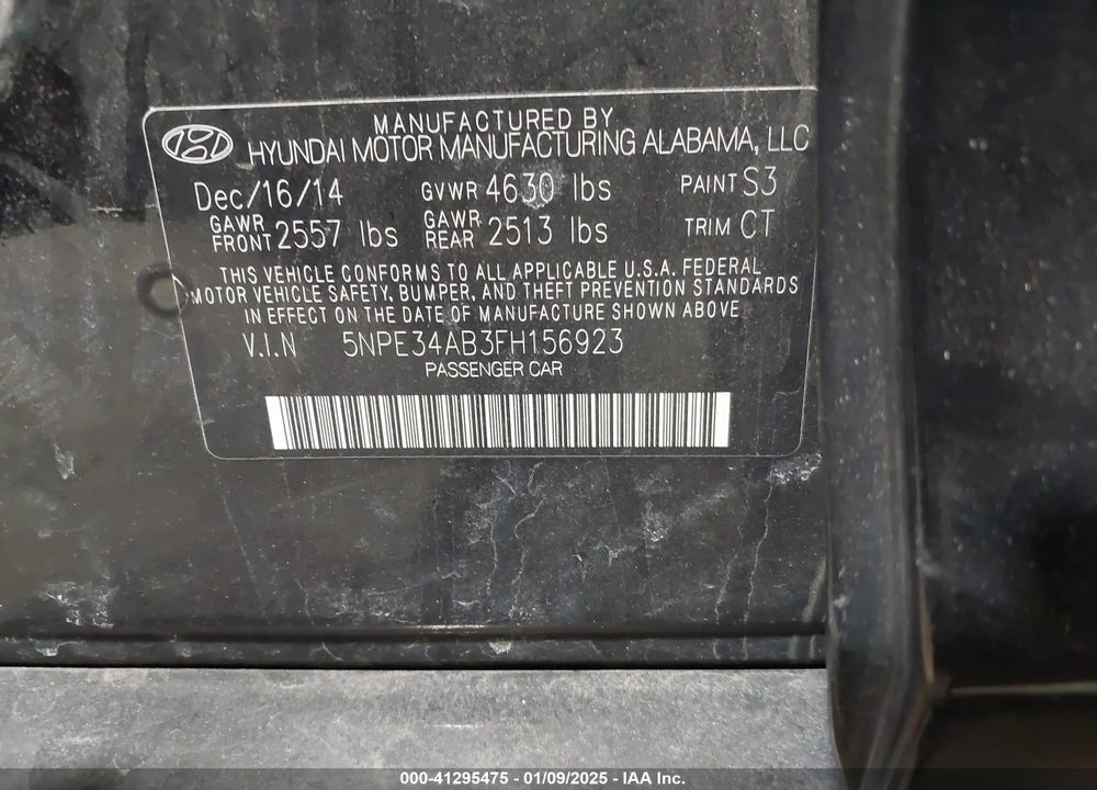 2015 HYUNDAI SONATA SPORT 2.0T VIN: 5NPE34AB3FH156923