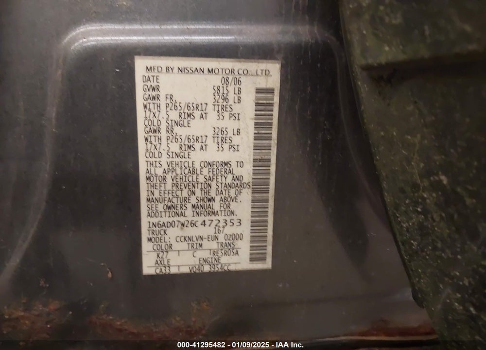 2006 NISSAN FRONTIER LE VIN: 1N6AD07W26C472353