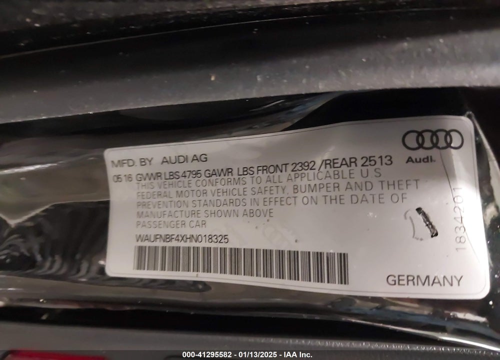 2017 AUDI A4 VIN: WAUFNBF4XHN018325