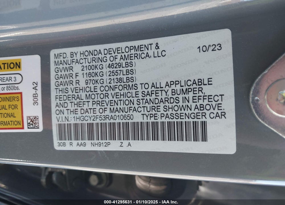 2024 HONDA ACCORD VIN: 1HGCY2F53RA010650