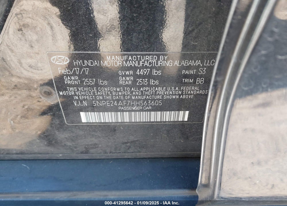 2017 HYUNDAI SONATA VIN: 5NPE24AF7HH563605