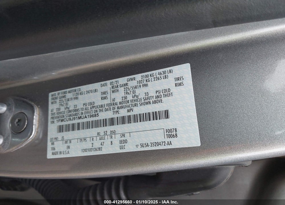 2021 FORD ESCAPE TITANIUM VIN: 1FMCU9J91MUA19685