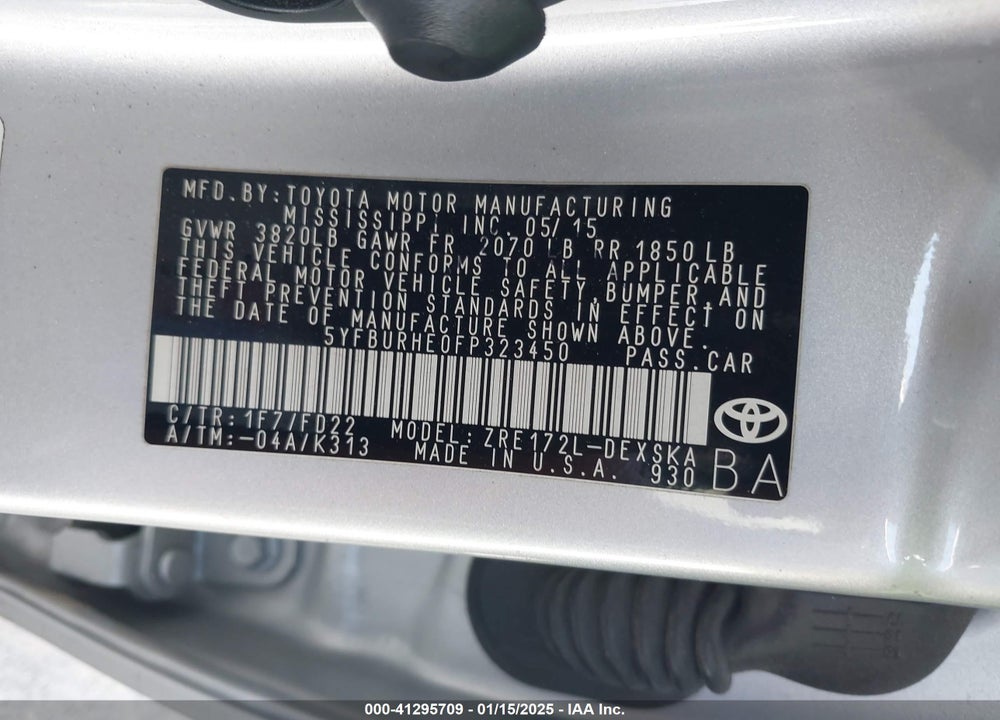 2015 TOYOTA COROLLA S PLUS VIN: 5YFBURHE0FP323450