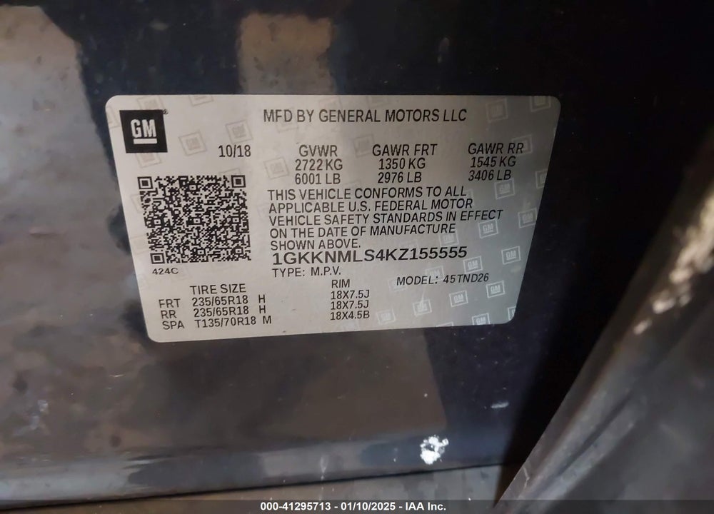 2019 GMC ACADIA SLT-1 VIN: 1GKKNMLS4KZ155555