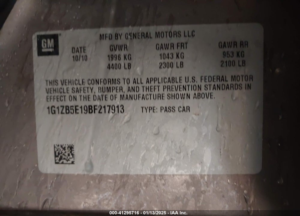 2011 CHEVROLET MALIBU VIN: 1G1ZB5E19BF217913