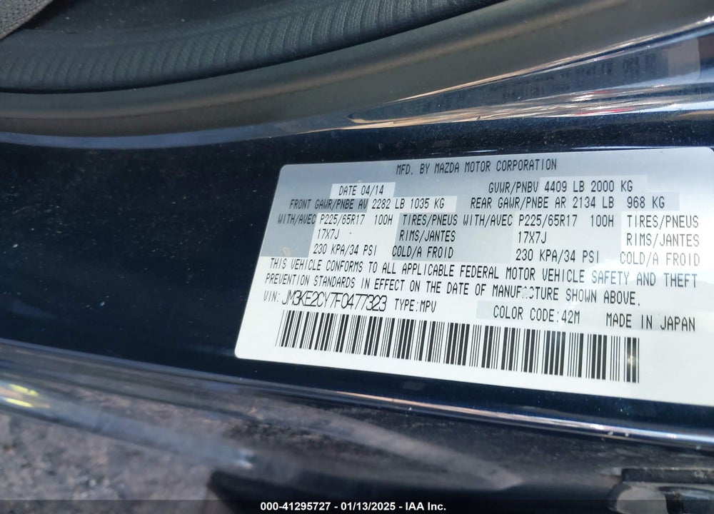 2015 MAZDA CX-5 TOURING VIN: JM3KE2CY7F0477323