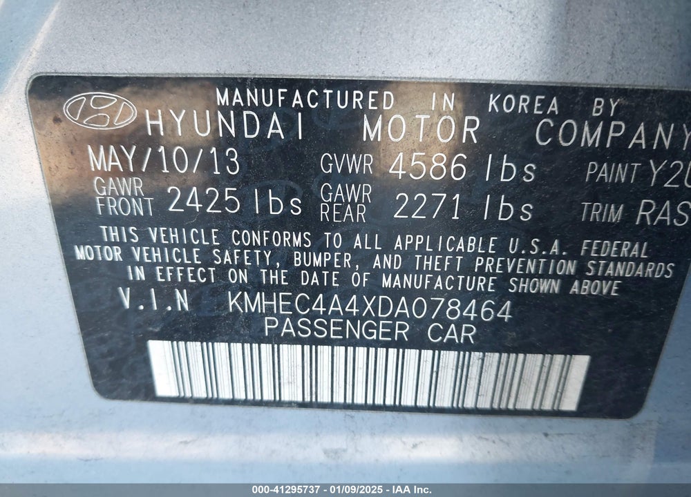 2013 HYUNDAI SONATA HYBRID VIN: KMHEC4A4XDA078464