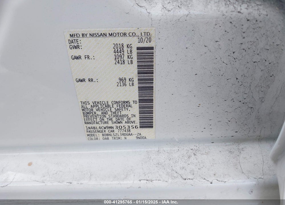 2021 NISSAN ALTIMA VIN: 1N4BL4CW9MN305356