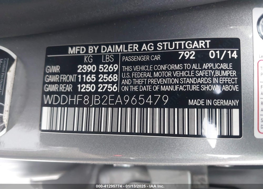 2014 MERCEDES-BENZ E VIN: WDDHF8JB2EA965479