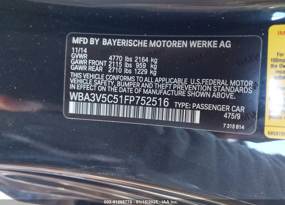 2015 BMW 428I VIN: WBA3V5C51FP752516