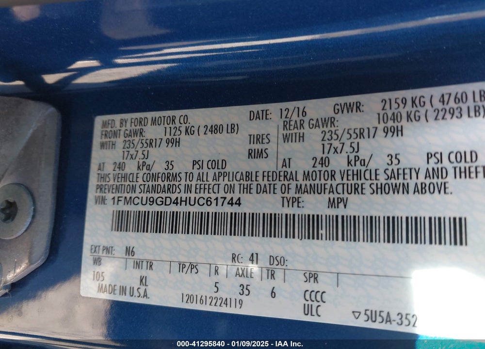 2017 FORD ESCAPE SE VIN: 1FMCU9GD4HUC61744