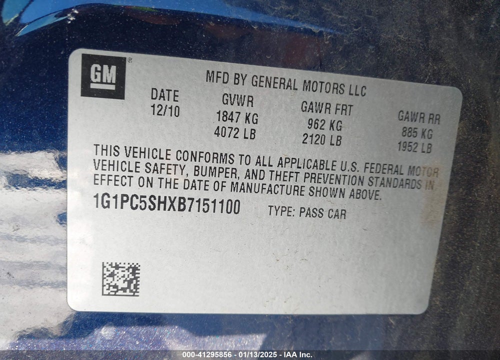 2011 CHEVROLET CRUZE LS VIN: 1G1PC5SHXB7151100