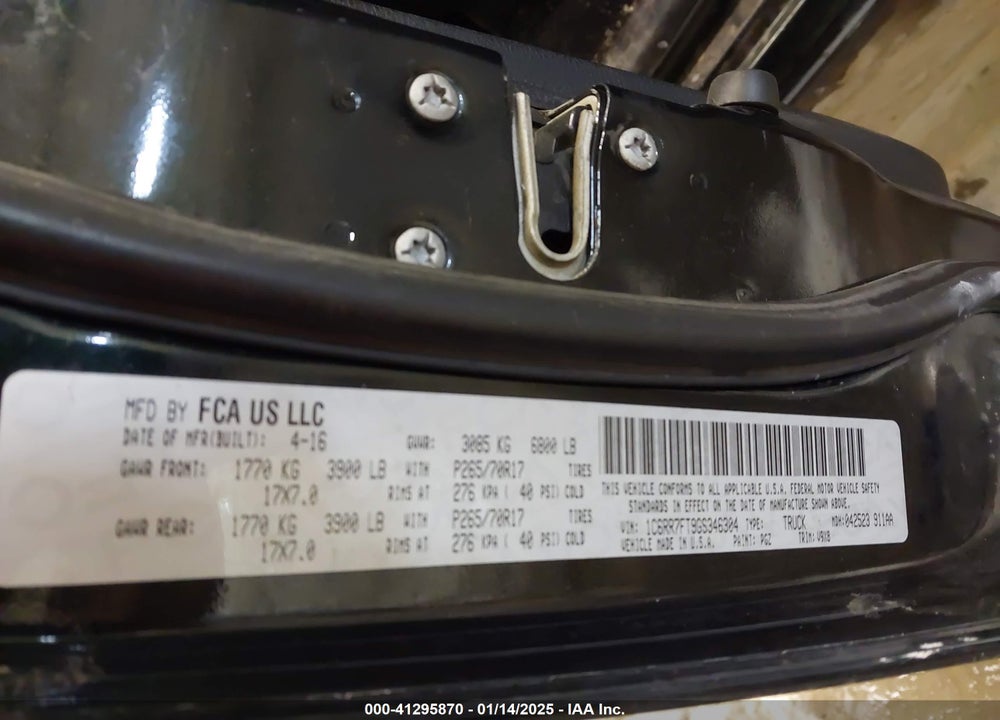 2016 RAM 1500 TRADESMAN VIN: 1C6RR7FT9GS346304