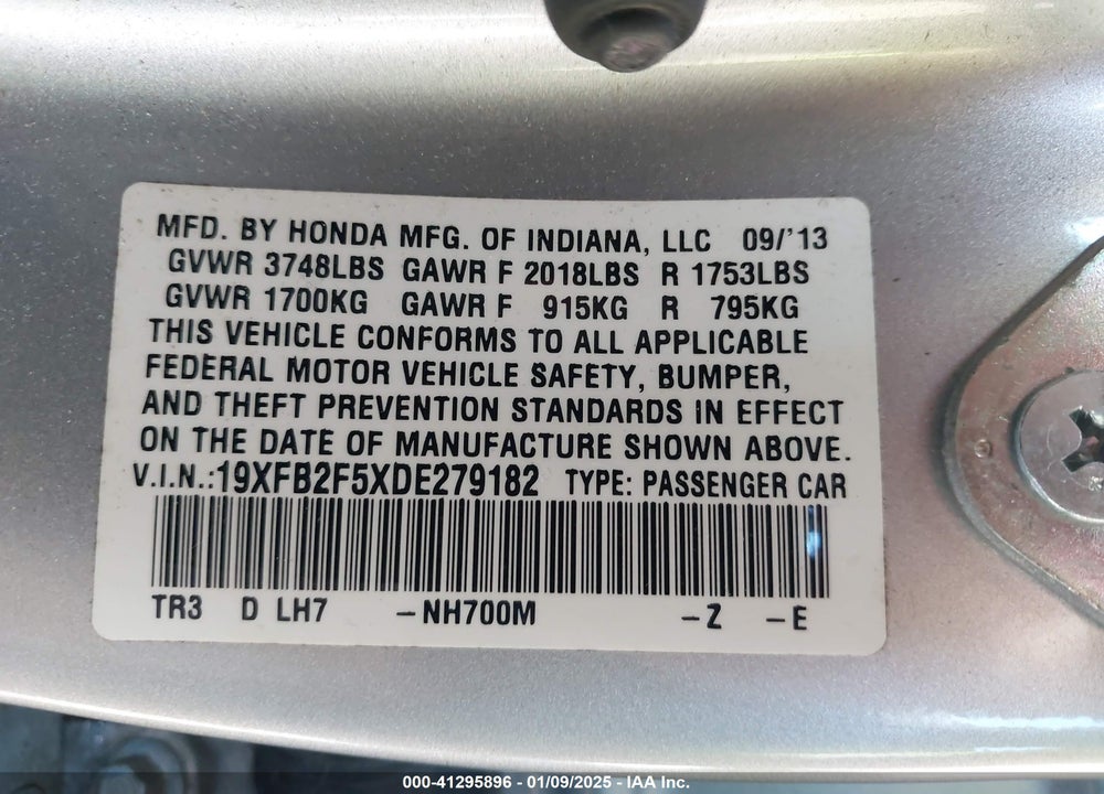 2013 HONDA CIVIC LX VIN: 19XFB2F5XDE279182