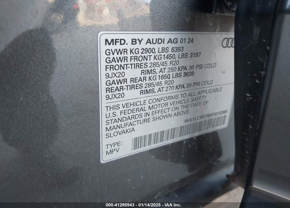 2024 AUDI Q7 VIN: WA1LCBF76RD010388