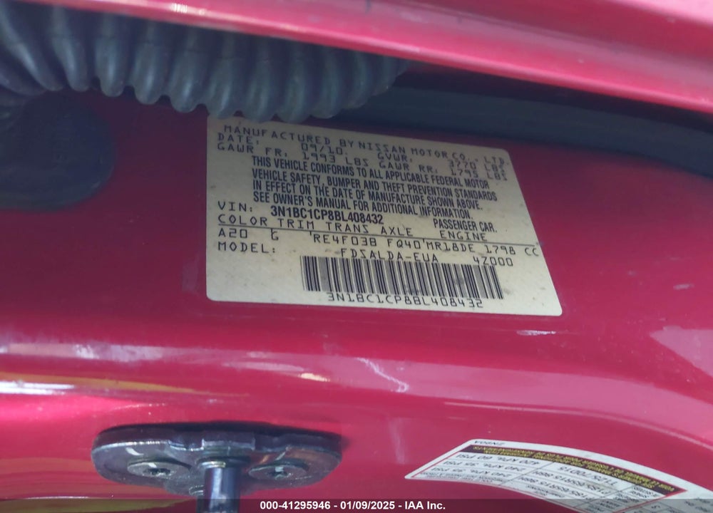 2011 NISSAN VERSA VIN: 3N1BC1CP8BL408432