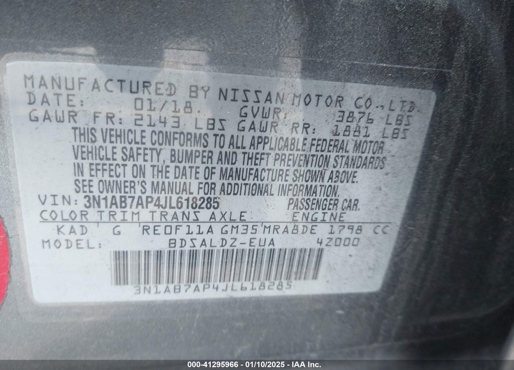 2018 NISSAN SENTRA SV VIN: 3N1AB7AP4JL618285