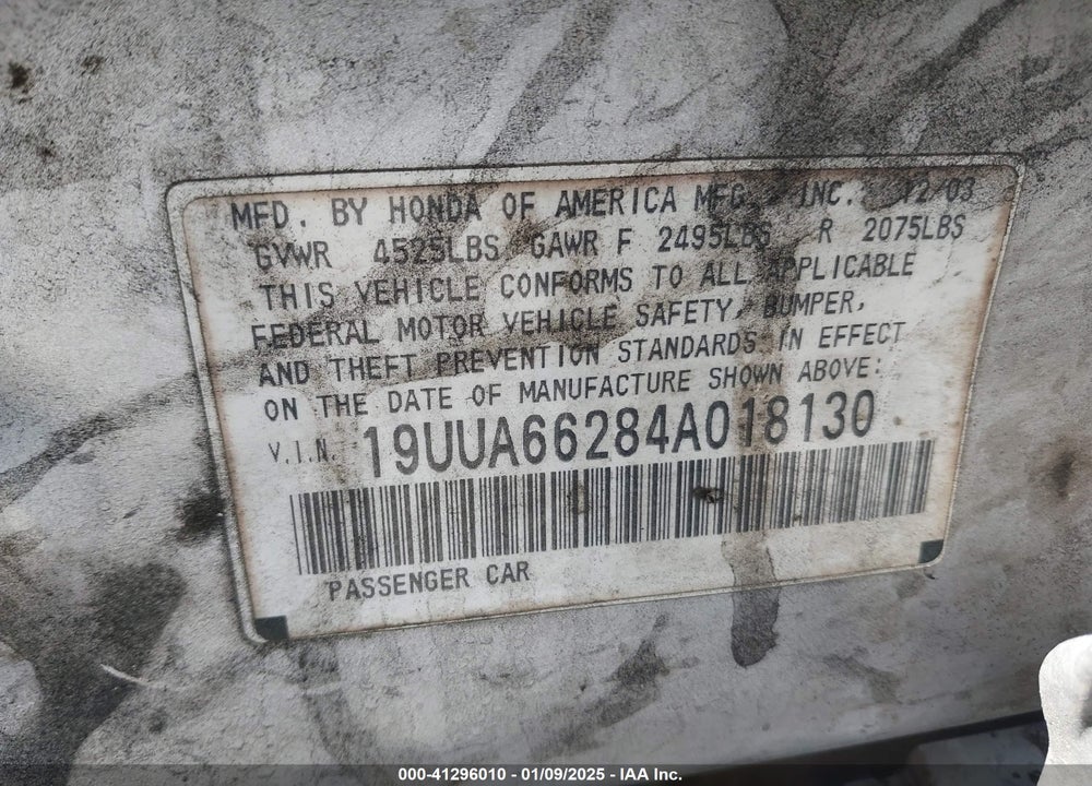2004 ACURA TL VIN: 19UUA66284A018130