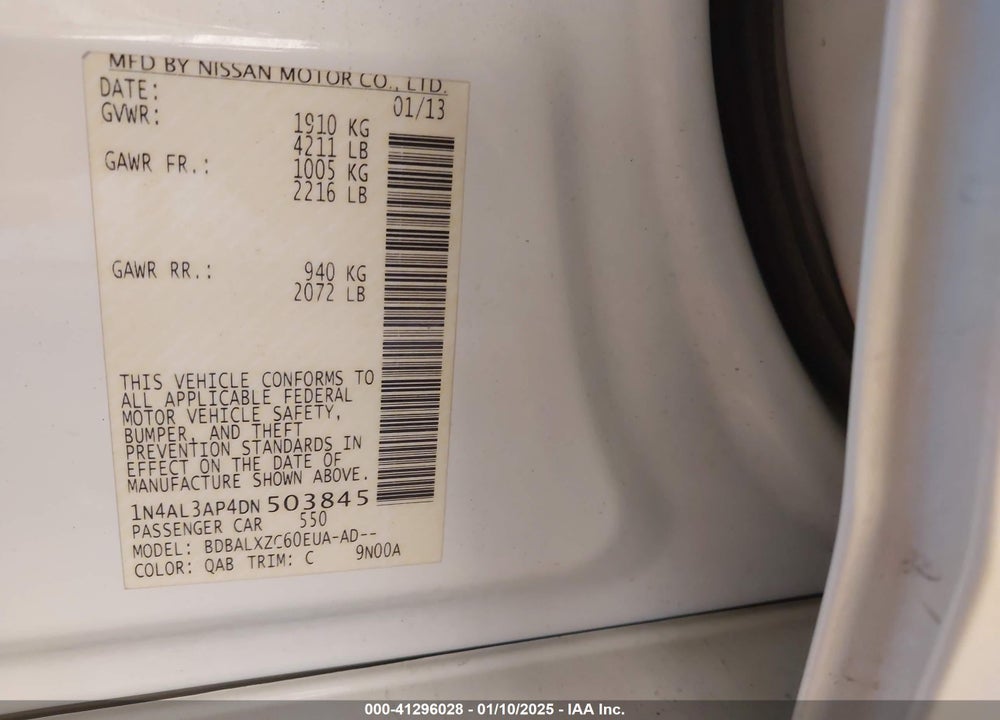 2013 NISSAN ALTIMA VIN: 1N4AL3AP4DN503845