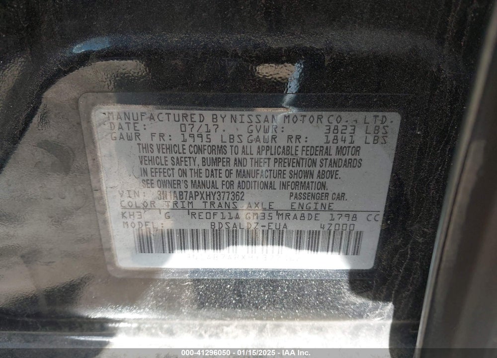 2017 NISSAN SENTRA VIN: 3N1AB7APXHY377362