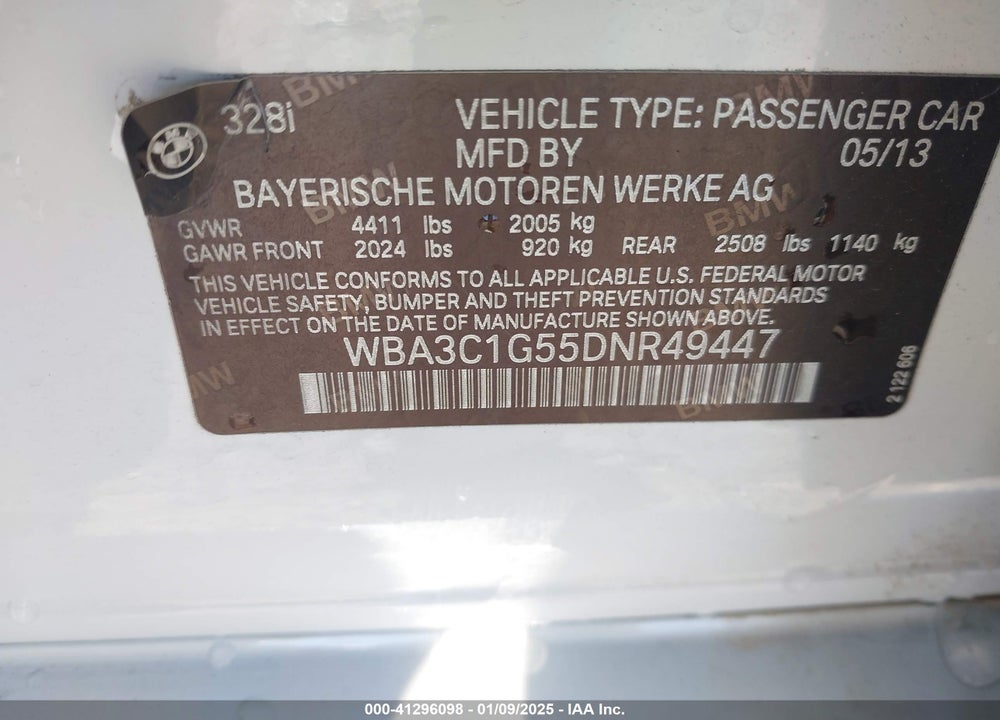 2013 BMW 328 VIN: WBA3C1G55DNR49447