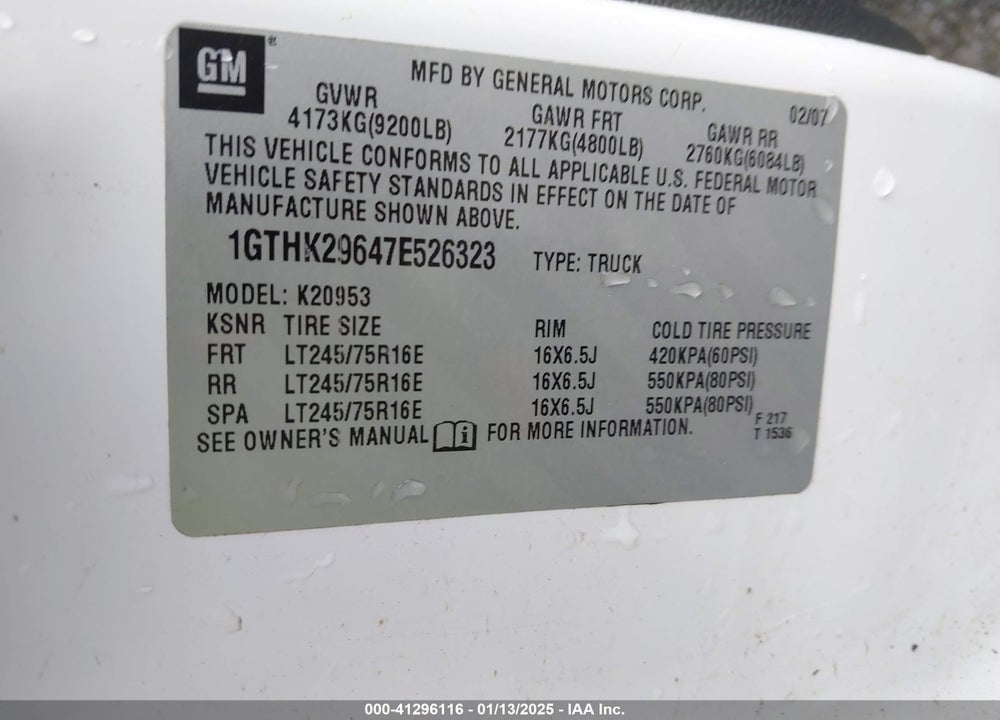 2007 GMC SIERRA 2500HD SLE2 VIN: 1GTHK29647E526323