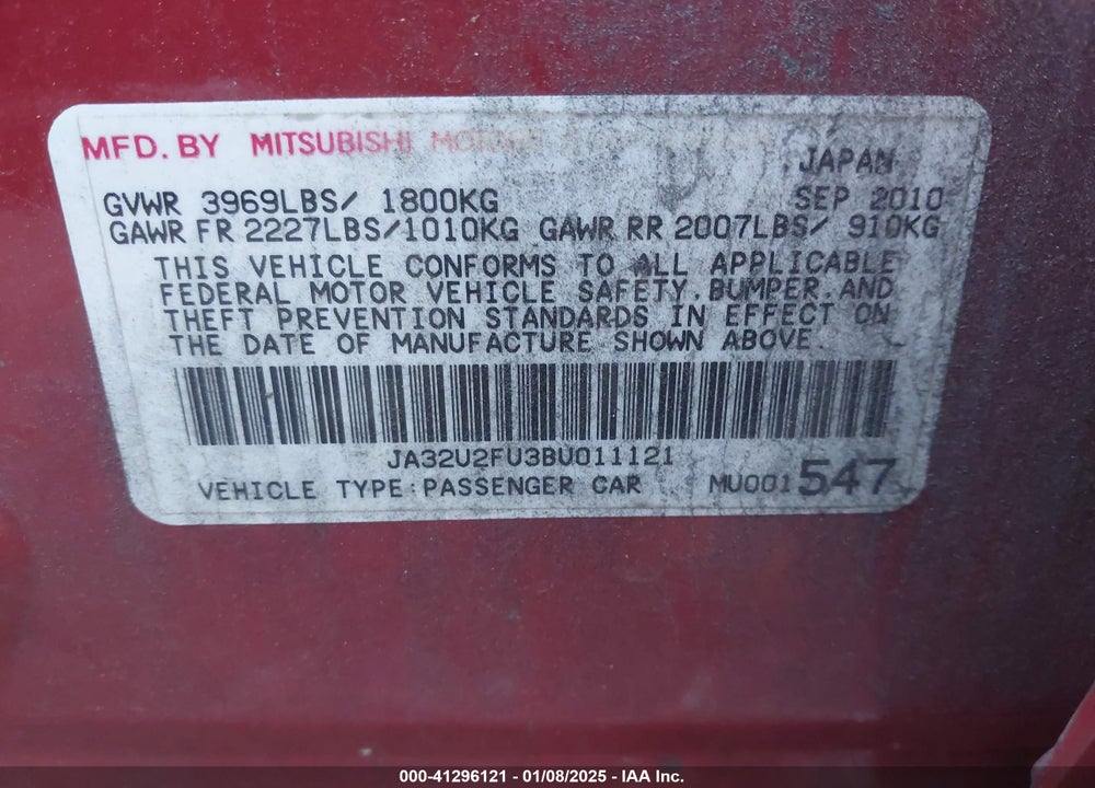 2011 MITSUBISHI LANCER ES VIN: JA32U2FU3BU011121