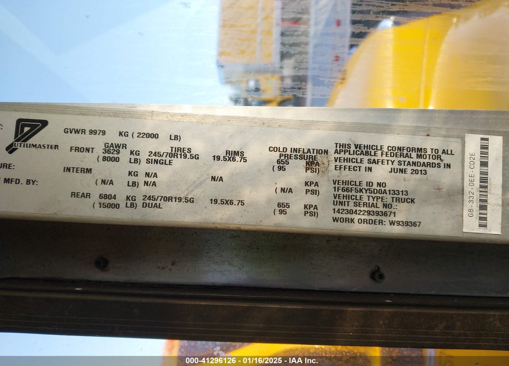 2013 FORD F-59 COMMERCIAL STRIPPED VIN: 1F66F5KY5D0A13313