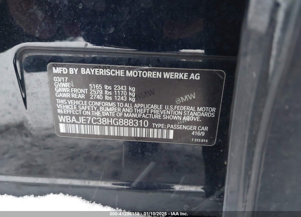 2017 BMW 5 SERIES VIN: WBAJE7C38HG888310
