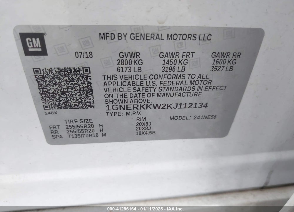 2019 CHEVROLET TRAVERSE PREMIER VIN: 1GNERKKW2KJ112134
