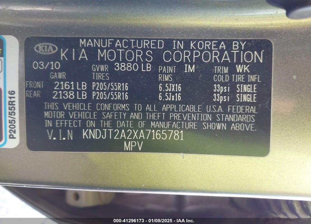 2010 KIA SOUL VIN: KNDJT2A2XA7165781