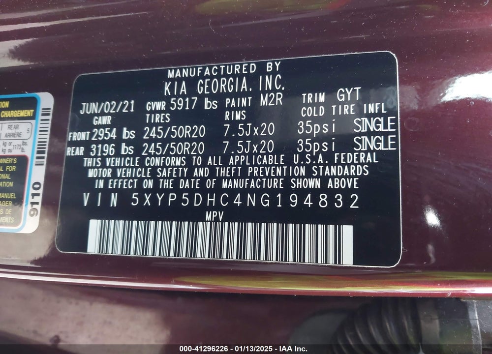 2022 KIA TELLURIDE SX VIN: 5XYP5DHC4NG194832